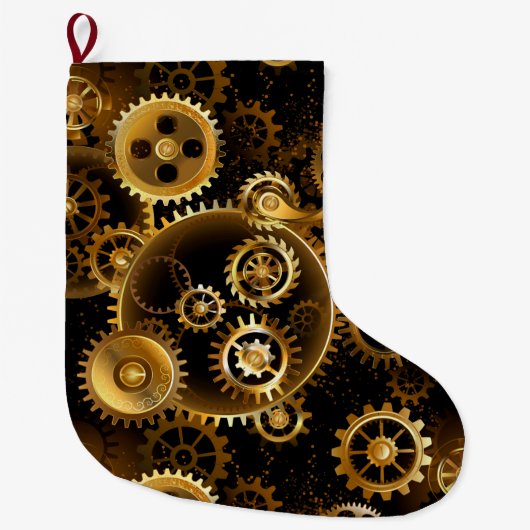 Naadloze Steampunk messing tandwielen Grote Kerstsok (Voorkant)