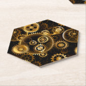 Naadloze Steampunk Messing Tandwielen Kartonnen Onderzetters (Schuin)