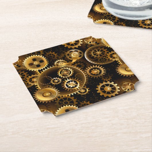 Naadloze Steampunk messing tandwielen Kartonnen Onderzetters (Gekanteld)