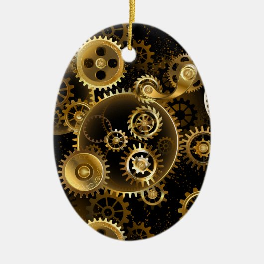 Naadloze Steampunk messing tandwielen Keramisch Ornament (Voorkant)