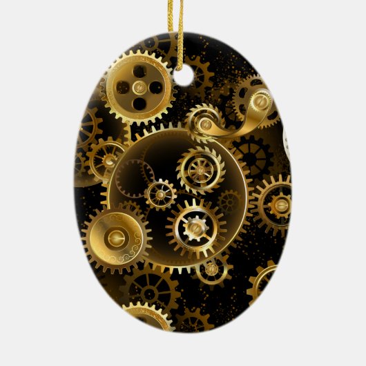 Naadloze Steampunk messing tandwielen Keramisch Ornament (Achterkant)