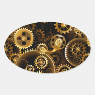 Naadloze Steampunk Messing Tandwielen Ovale Sticker