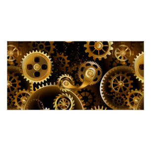 Naadloze Steampunk Messing Tandwielen Perfect Poster