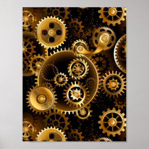 Naadloze Steampunk Messing Tandwielen Poster
