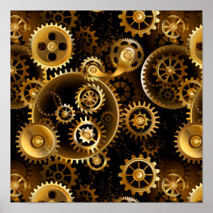 Naadloze Steampunk messing tandwielen Poster