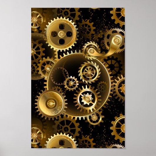 Naadloze Steampunk Messing Tandwielen Poster (Voorkant)