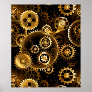 Naadloze Steampunk messing tandwielen Poster