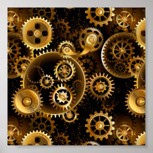 Naadloze Steampunk messing tandwielen Poster