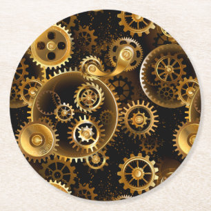 Naadloze Steampunk messing tandwielen Ronde Kartonnen Onderzetter