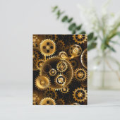 Naadloze Steampunk messing tandwielen RSVP Kaartje (Staand voorkant)