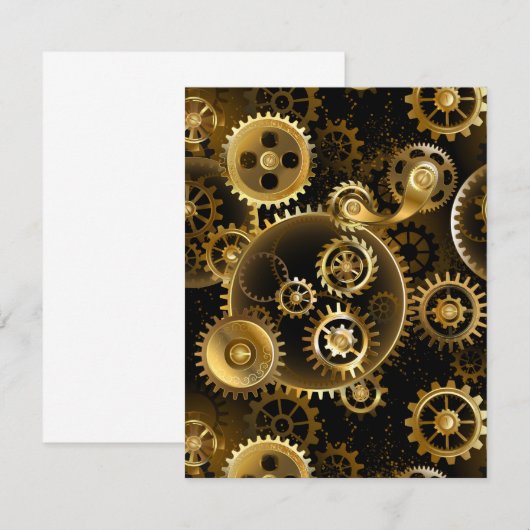 Naadloze Steampunk messing tandwielen RSVP Kaartje (Voorkant / Achterkant)