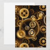 Naadloze Steampunk messing tandwielen Save The Date (Voorkant / Achterkant)