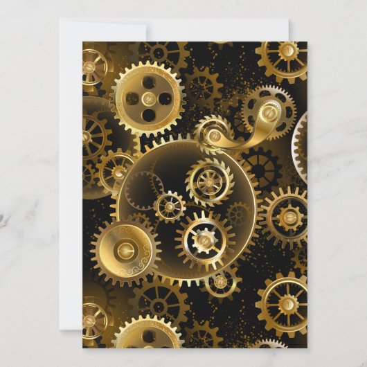 Naadloze Steampunk messing tandwielen Save The Date (Voorkant)