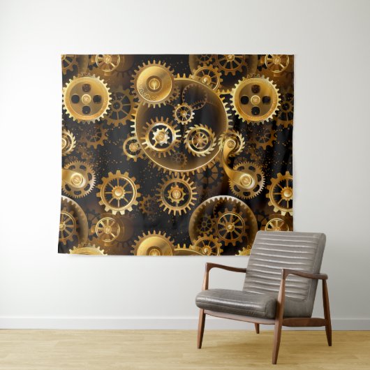 Naadloze Steampunk messing tandwielen Wandkleed (In Situ (horizontaal))