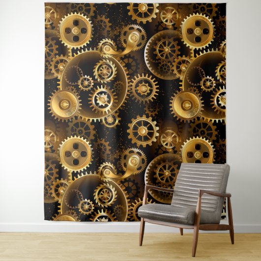 Naadloze Steampunk messing tandwielen Wandkleed (In situ)