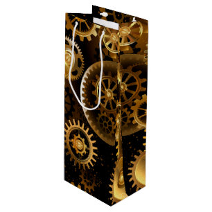 Naadloze Steampunk messing tandwielen Wijn Cadeautas