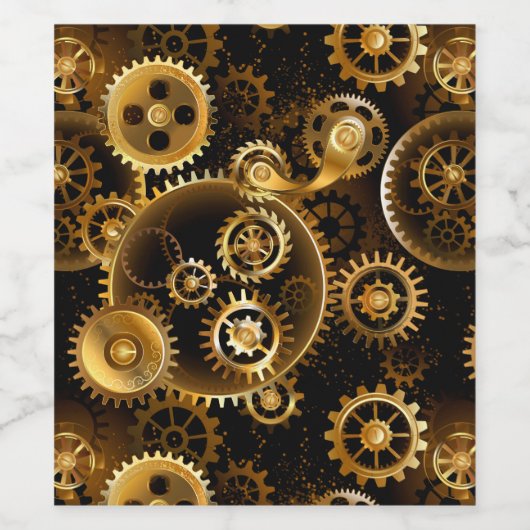 Naadloze Steampunk Messing Tandwielen Wijn Etiket (Enkel label)