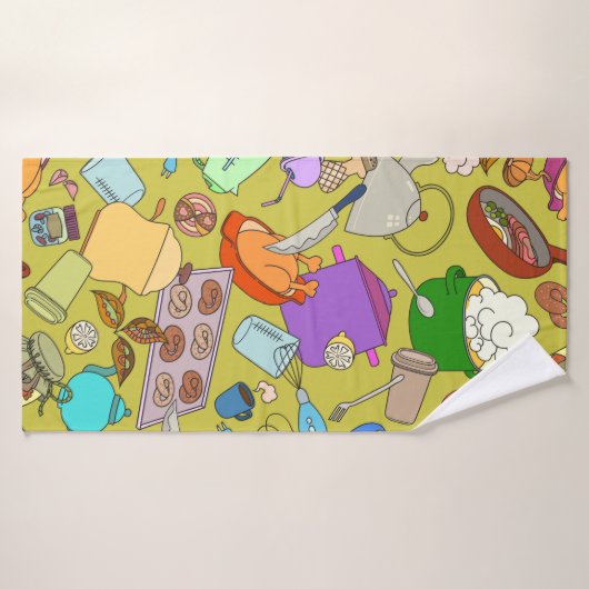 Naadloze textuur. Handgetekende doedels eten Badhanddoek (Badhanddoek)