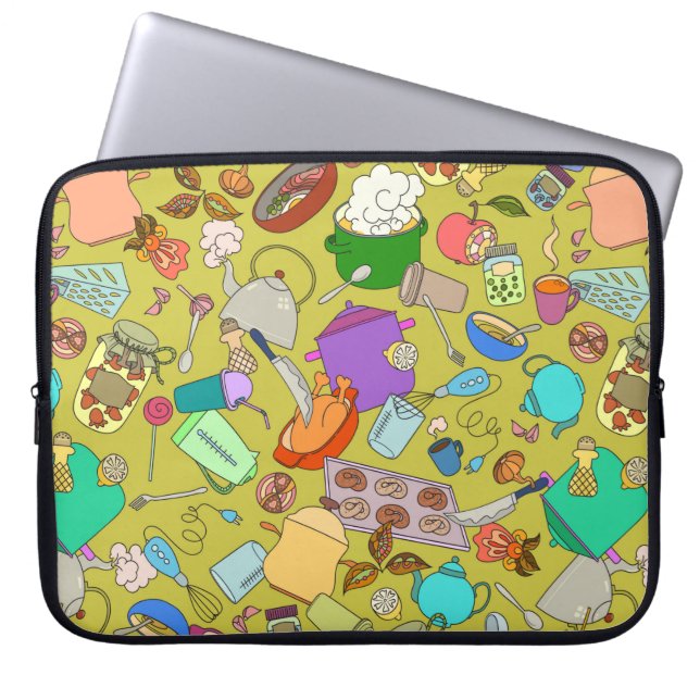 Naadloze textuur. Handgetekende doedels eten Laptop Sleeve (Voorkant)