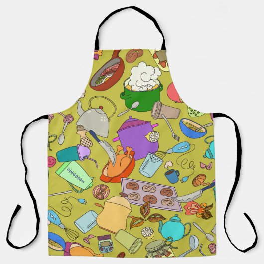 Naadloze textuur. Handgetekende doedels eten Schort (Voorkant)