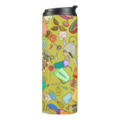 Naadloze textuur. Handgetekende doedels eten Thermosbeker (Gedraaid links)