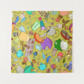 Naadloze textuur. Handgetekende doedels eten Wandkleed (Voorkant (horizontaal))