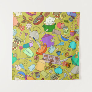 Naadloze textuur. Handgetekende doedels eten Wandkleed