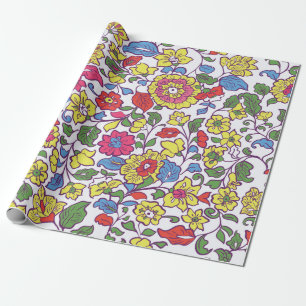 Naadloze textuur met bloemen en leder. Floral Pat Cadeaupapier