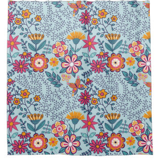 Naadloze textuur met bloemen en vlinders. Einde Douchegordijn