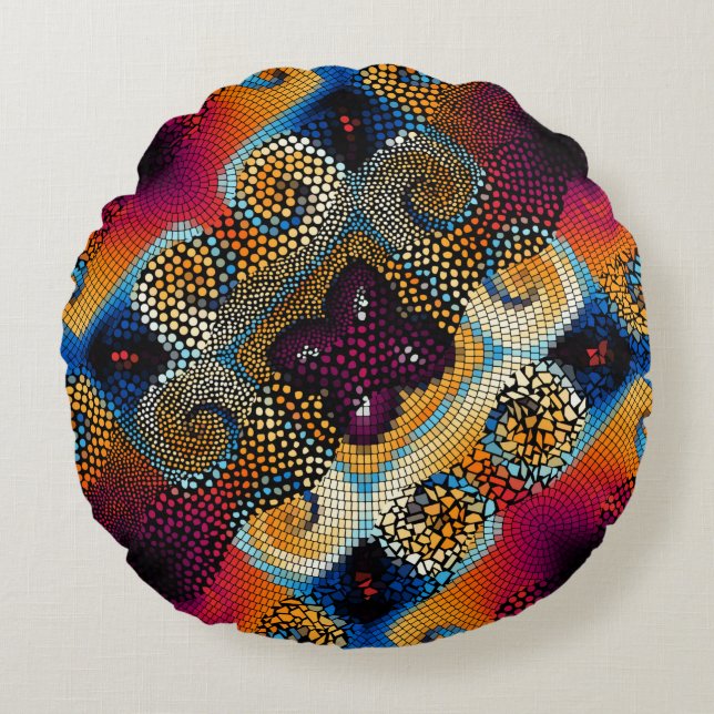  naadloze textuurachtergrond. Diagonale golven Rond Kussen (Voorkant)