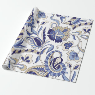 Naadloze traditionele Indiase blauwe paisley patte Cadeaupapier