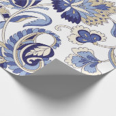 Naadloze traditionele Indiase blauwe paisley patte Cadeaupapier (Hoek)