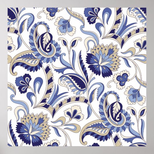 Naadloze traditionele Indiase blauwe paisley patte Poster (Voorkant)