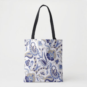 Naadloze traditionele Indiase blauwe paisley patte Tote Bag