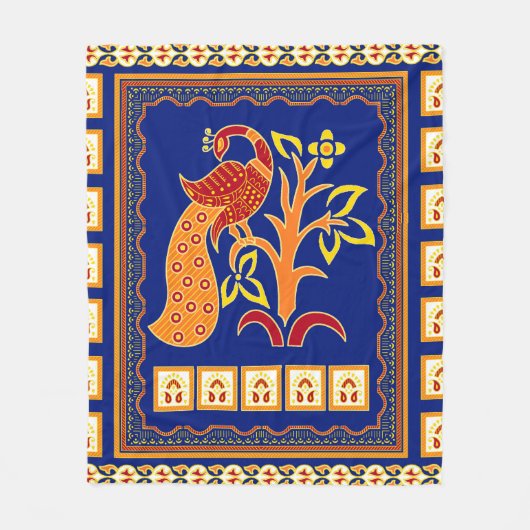Naadloze traditionele Indische grens met pauw Fleece Deken (Voorkant)