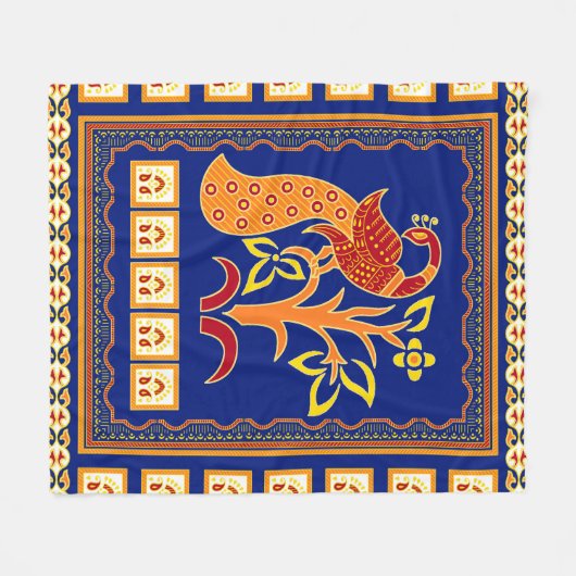 Naadloze traditionele Indische grens met pauw Fleece Deken (Voorkant (Horizontaal))