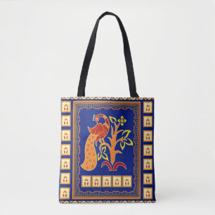 Naadloze traditionele Indische grens met pauw Tote Bag