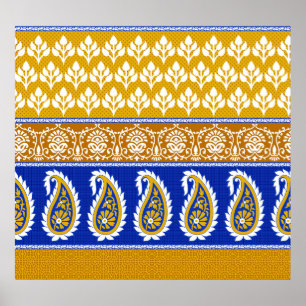 Naadloze traditionele Indische paisleygrens Poster