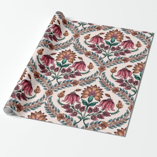 Naadloze Traditionele Mughalart, patroon, floraal, Cadeaupapier (Uitgerold)