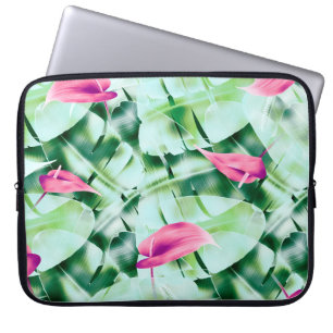 Naadloze tropische blad patroonachtergrond, retro laptop sleeve