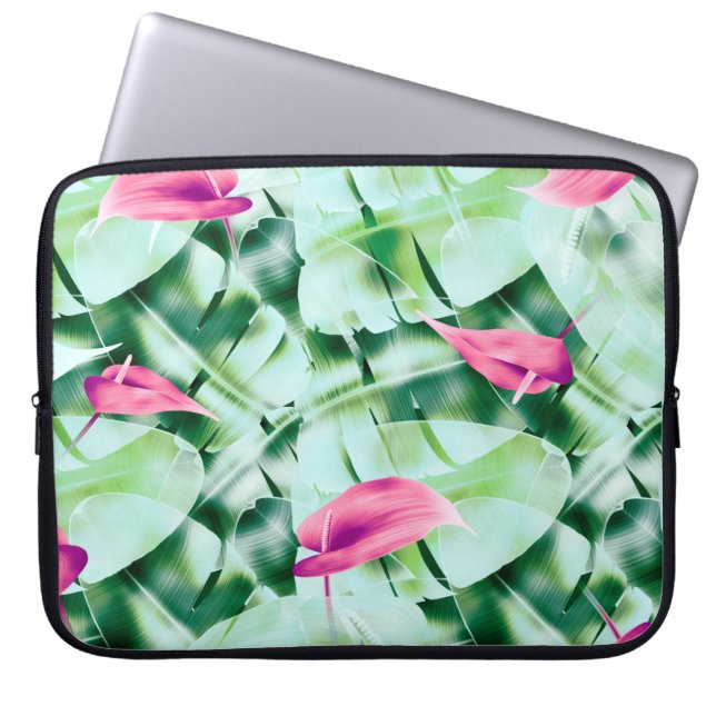 Naadloze tropische blad patroonachtergrond, retro laptop sleeve (Voorkant)