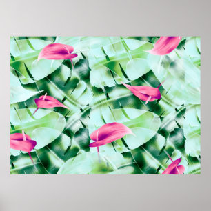 Naadloze tropische blad patroonachtergrond, retro poster