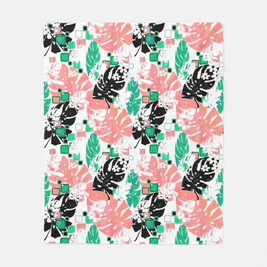 Naadloze tropische oerwoud abstracte moderne blade fleece deken (Voorkant)