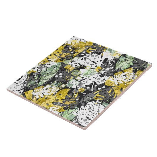 Naadloze tropische oerwoud exotische bladeren abst tegeltje (Zijkant)