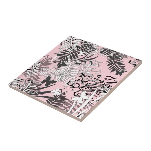 Naadloze tropische oerwoud palmtropische bladeren tegeltje (Zijkant)