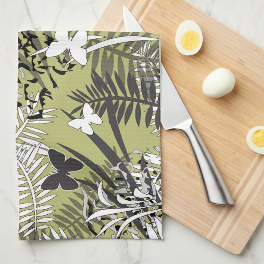 Naadloze tropische oerwoud palmtropische bladeren theedoek (Quarter Fold)