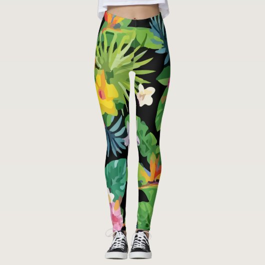 Naadloze tropische patroonananas palm leggings (Voorkant)