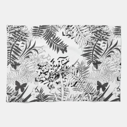 Naadloze tropische tropische de bladerenboter van theedoek (Horizontaal)