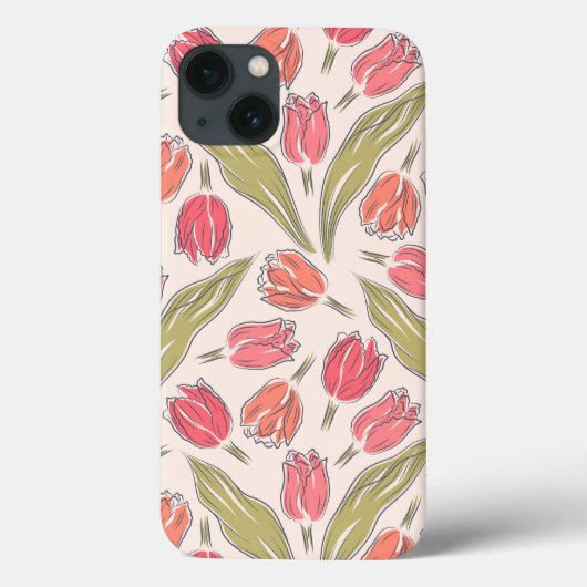 Naadloze Tulip Bloempatroon –  Botanisch Case-Mate iPhone Case (Achterkant)