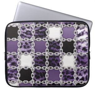 Naadloze ultraviolette luipaard en zilverketting laptop sleeve